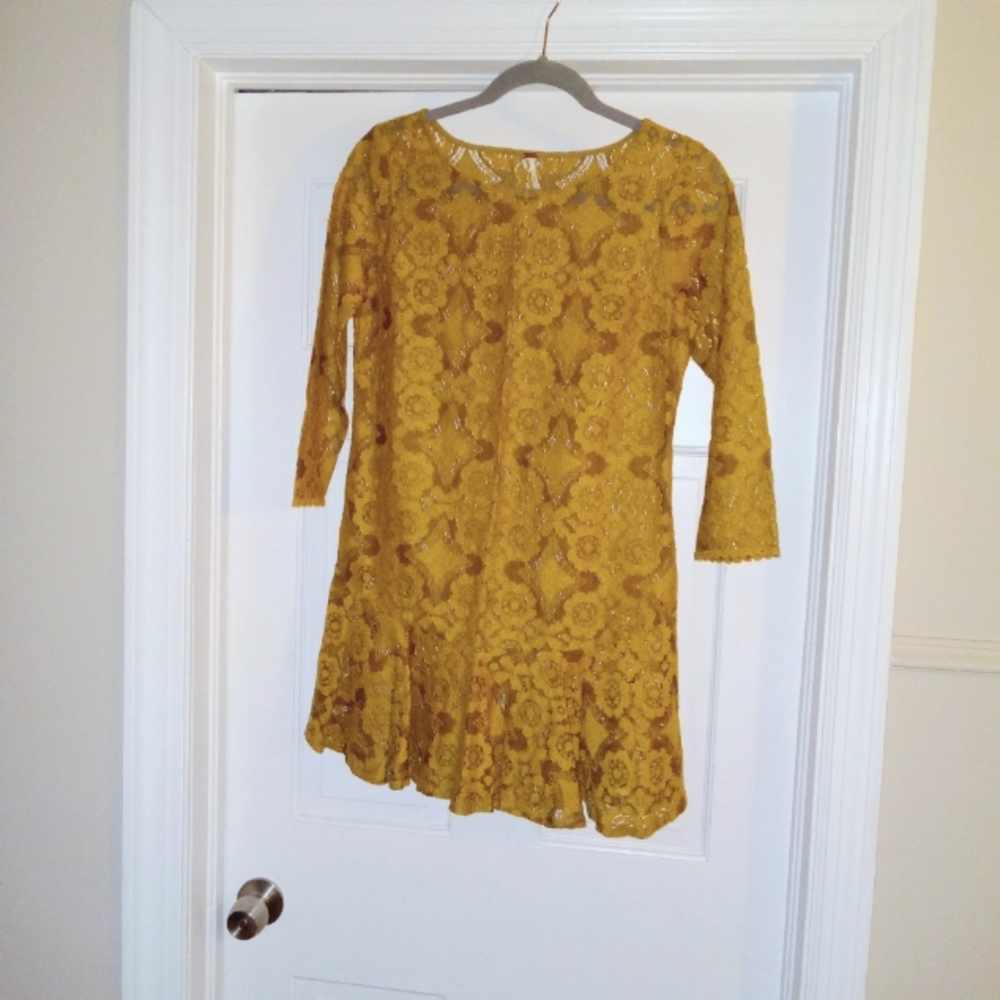 Free people gold lace dress sz 2